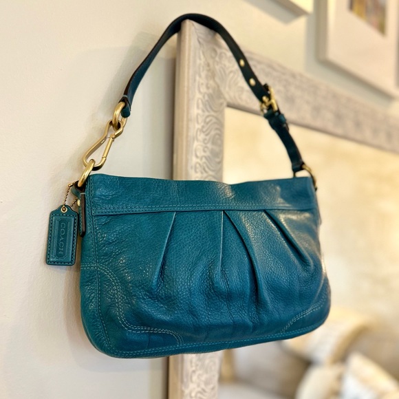 Coach Genuine Blue Leather Gold Hardware Vintage Handbag Purse - Picture 3 of 5